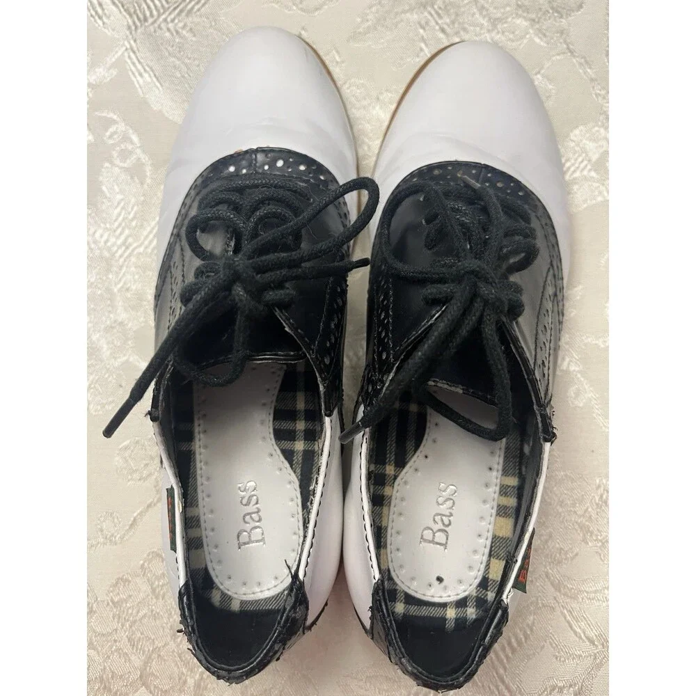 GH Bass Loafer Saddle Lace Up Shoes Black White Dance Sock hop Retro Kids 4